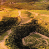 Domaine du Météore vines planted in a real meteor crater in Faugères, France. Home to Le Meteore Rose Available at Urban Grapes